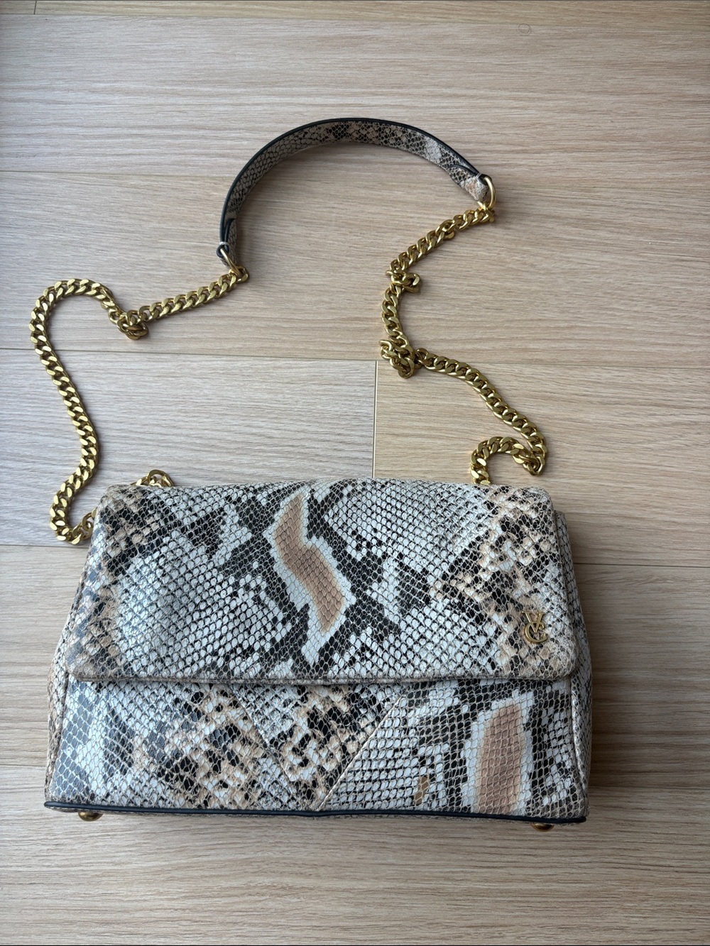 Snake Print Crossbody Bag with Gold Chain